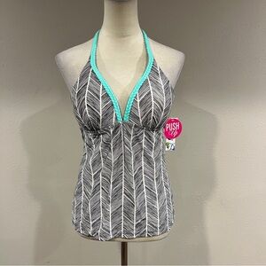 Malibu Halter push up tankini with Teal braided Trim size large